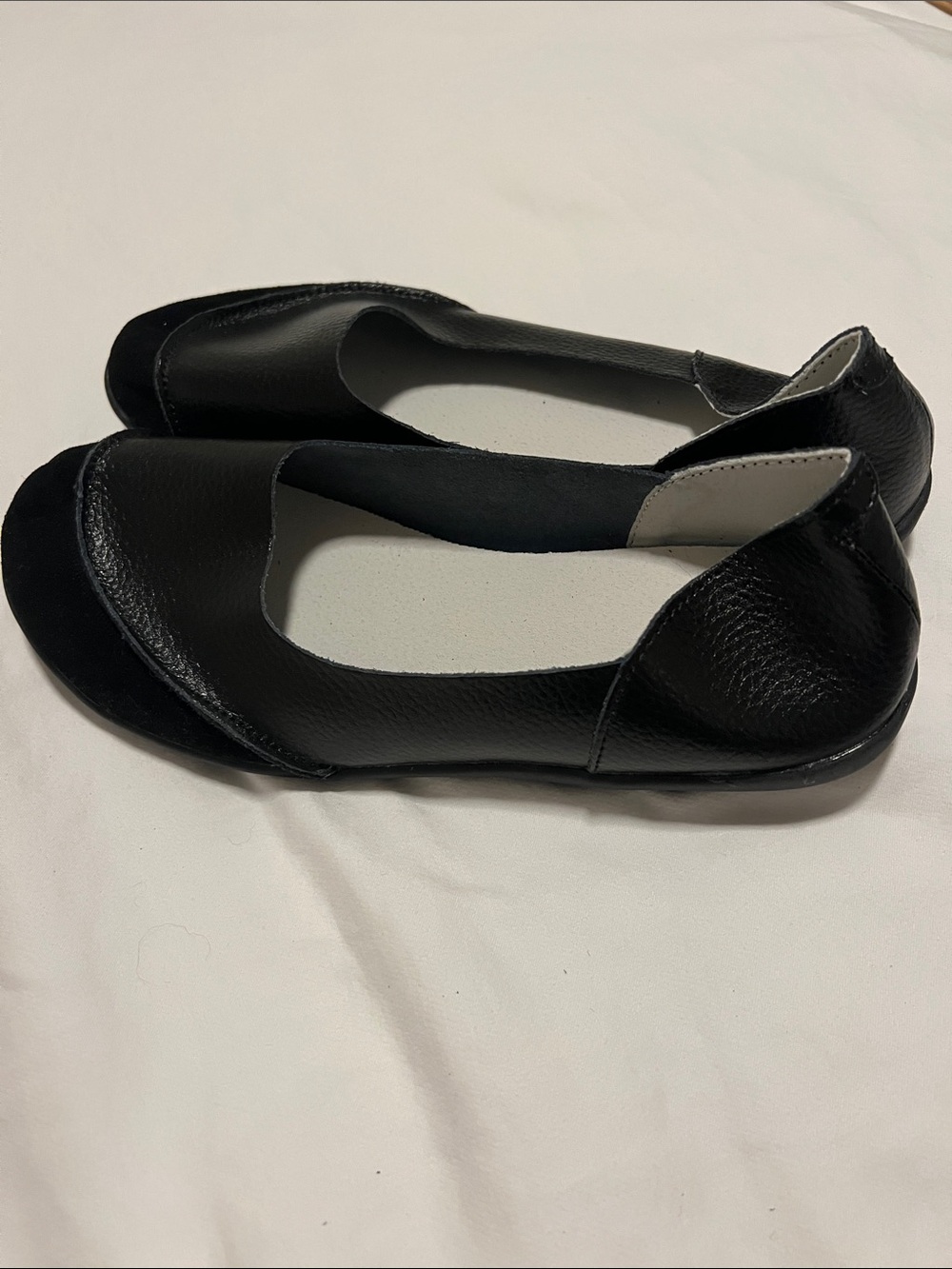 Women's Black Leather Ballet Flats - Sleek Slip-On Comfort